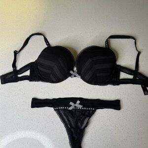 Victoria's Secret Black Striped Bra and Thong Set